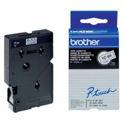 Brother originální páska do tiskárny štítků, Brother, TC-101, černý tisk průsvitný podklad, laminovaná, 7.7m, 12mm