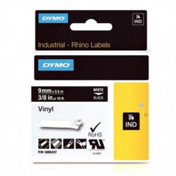 Dymo originální páska do tiskárny štítků, Dymo, 1805437, bílý tisk černý podklad, 5,5m, 9mm, RHINO vinylová profi D1