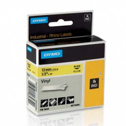 Dymo originální páska do tiskárny štítků, Dymo, 18432, S0718450, černý tisk žlutý podklad, 5.5m, 12mm, RHINO vinylová profi D1