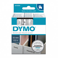 Dymo originální páska do tiskárny štítků, Dymo, 45010, S0720500, černý tisk průhledný podklad, 7m, 12mm, D1