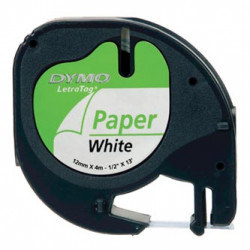 Dymo originální páska do tiskárny štítků, Dymo, 59421, S0721510, černý tisk bílý podklad, 4m, 12mm, LetraTag papírová páska