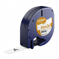 Dymo originální páska do tiskárny štítků, Dymo, S0718850, černý tisk bílý podklad, 2m, 12mm, LetraTag nažehlovací páska
