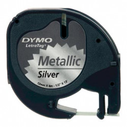Dymo originální páska do tiskárny štítků, Dymo, S0721730, černý tisk stříbrný podklad, 4m, 12mm, LetraTag metalická páska
