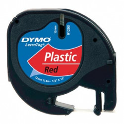 Dymo originální páska do tiskárny štítků, Dymo, 91203, S0721630, černý tisk červený podklad, 4m, 12mm, LetraTag plastová páska