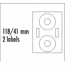 Logo etikety na CD 118 41mm, A4, matné, bílé, 2 etikety, 2 proužky, 140g m2, baleno po 10 ks, pro inkoustové a laserové tiskárny