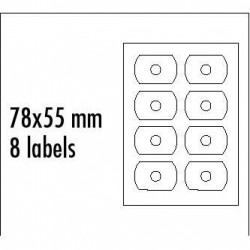 Logo etikety na CD 78mm x 55mm, A4, matné, bílé, 8 etiket, CD-R card, 140g m2, baleno po 10 ks, pro inkoustové a laserové tiskárny
