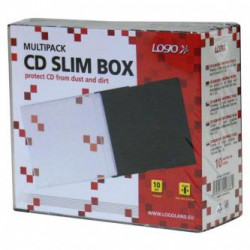 Box na 1 ks CD, průhledný, černý tray, tenký, Logo, 5,2mm, 10-pack