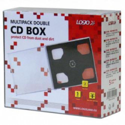 Box na 2 ks CD, průhledný, černý tray, Logo, 10,4 mm, 5-pack