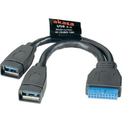 AKASA interní USB kabel USB 3.0 19pin na 2 x USB3.0 Typ-A(F) AK-CBUB09-15BK 15cm