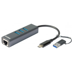D-Link DUB-2332 USB-C USB to Gigabit Ethernet Adapter with 3 USB 3.0 Ports