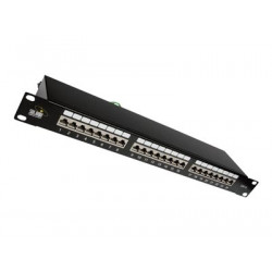 Solarix 19'' Patch panel STP 24xRJ45 Cat6 1U, Plně osazený 24 portový patch panel Solarix Cat 6 STP. Instalace na 19'' lišty rozvadě