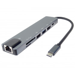 PremiumCord USB-C na HDMI + USB3.0 + USB2.0 + PD + SD TF + RJ45 adaptér