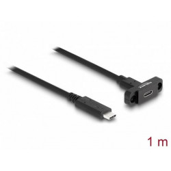Delock Kabel SuperSpeed USB 10 Gbps (USB 3.2 Gen 2) ze zástrčky USB Type-C™ na zásuvku, 1 m panelová montáž, černý