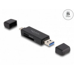 Delock SuperSpeed USB 5 Gbps čtečka karet USB Type-C™ Typu-A pro paměťové karty SD a Micro SD