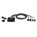 ATEN 2-port HDMI KVM USB mini, integrované kabely, tlačítko pro přepínání