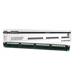 DIGITUS CAT 5e patch panel, nestíněný, 24 portů RJ45, 8P8C, LSA, 1U, do stojanu, černý, 482x44x109