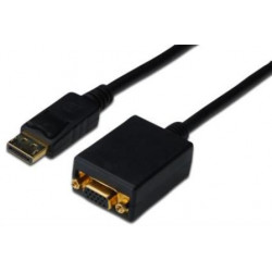 Digitus Adaptérový kabel DisplayPort, DP - HD15 (VGA) samec samice, 0,15 m, s blokováním, kompatibilní s DP 1.2, CE, bl
