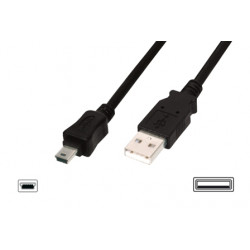 Digitus USB kabel USB A samec na B-mini 5pin samec, 2x stíněný, Měď, 3m, černý