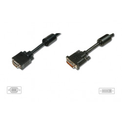 Digitus připojovací kabel DVI-I(24+5) HDSUB15, 2xferit, černý 2m