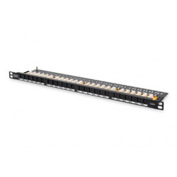 Digitus CAT 6 Patch Panel, nestíněný, 24 portů RJ45 s uzávěrem, 8P8C, LSA, 0,5U, 19 "montáž do stojanu, černá