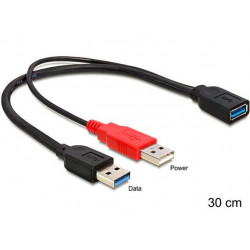 Delock kabel USB 3.0-A samice  USB 3.0-A samec + USB 2.0-A samec, 30cm