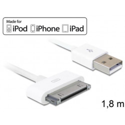 Delock USB napájecí a datový kabel iPod, iPhone, iPad, bílý, 1,8m