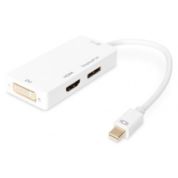 Ednet Rozdělovací kabel DisplayPort, miniDP samec na DP + HDMI + DVI samice, 0,2 m, Full HD, CE, zlato, bílý