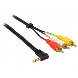 Delock Kabel Stereo jack 3.5 mm 4 pin samec pravoúhlý  3 x RCA (cinch) samec 1.5 m