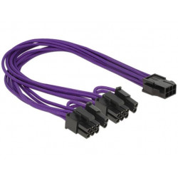 Delock napájecí kabel PCI Express 6 pin samice  2 x 8 pin samec textilní stínění fialové