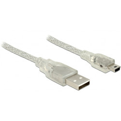 Delock Kabel USB 2.0 Typ-A samec  USB 2.0 Mini-B samec 2m transparentní