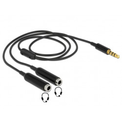 Delock adaptér stereo jack 3,5 mm samec,4 pin  2 x stereo jack 3,5 mm samice,4 pin,25cm,černý