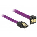 Delock SATA kabel 6 Gb s, 50 cm otočený dole rovný, kovové svorky, fialový Premium
