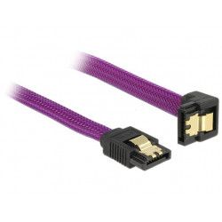 Delock SATA kabel 6 Gb s, 50 cm otočený dole rovný, kovové svorky, fialový Premium