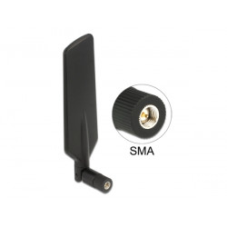 Delock LTE anténa SMA 0.5 ~ 3 dBi všesměrová otočná s flexibilním kloubem- černá