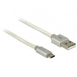 Delock datový a napajecí kabel USB 2.0 Type-A samec  USB 2.0 Micro-B samec s bílým textilním obalem 50 cm