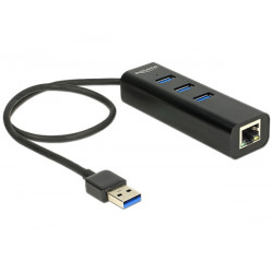Delock USB 3.0 Hub 3 portový + 1 port Gigabit LAN 10 100 1000 Mb s