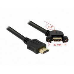 Delock kabel HDMI A samec  HDMI A samice přišroubovatelná 110° nahnutá 1 m