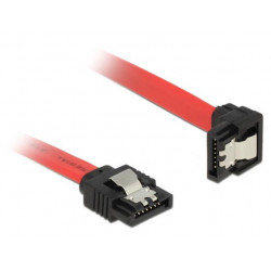 Delock Kabel SATA 6 Gb s samec přímý > SATA samec pravoúhlý dolů 10 cm červený kovová spona