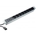 DIGITUS 1U hliníkové PDU, do racku, 10A zástrčka, 250V 50 60Hz, 8x zásuvky, IEC C14 zástrčka, pojistka