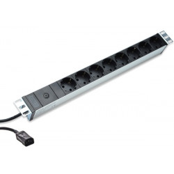 DIGITUS 1U hliníkové PDU, do racku, 10A zástrčka, 250V 50 60Hz, 8x zásuvky, IEC C14 zástrčka, pojistka