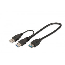 Digitus USB 3.0 Y-adapter cable, type 2xA - A M M F, 0.3m, Super Speed, bl