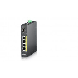 Zyxel RGS100-5P, 5-port Gigabit switch: 4x GbE + 1x SFP, PoE (802.3at, 30W), Power budget 120W, DIN rail Wall mount, IP3