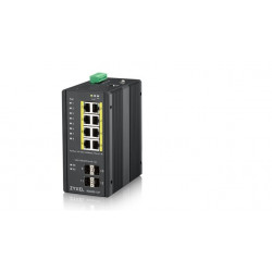 Zyxel RGS200-12P, 12-port Gigabit WebManaged switch: 8x GbE + 4x SFP, PoE (802.3at, 30W), Power budget 240W, DIN rail Wa