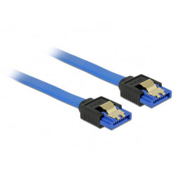 Delock Cable SATA 6 Gb s receptacle straight  SATA receptacle straight 10 cm blue with gold clips 