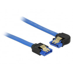 Delock Cable SATA 6 Gb s receptacle straight  SATA receptacle left angled 10 cm blue with gold clips 