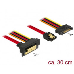 Delock Kabel SATA 6 Gb s 7 pin samice + SATA 15 pin napájecí samec  SATA 22 pin samice pravoúhlý dolů kovový 30 cm