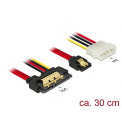 Delock Kabel SATA 6 Gb s 7 pin samice + Molex 4 pin napájecí konektor  SATA 22 pin samice přímý kovový 30 cm
