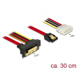 Delock Kabel SATA 6 Gb s 7 pin samice + Molex 4 pin napájecí konektor  SATA 22 pin samice pravoúhlý dolů kovový 30 cm