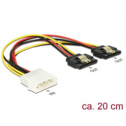 Delock Napájecí kabel Molex 4 pin samec  2 x SATA 15 pin samice kovová spona 20 cm