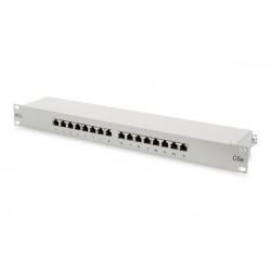 Digitus CAT 5e, patch panel třídy D, stíněný, 16 portů RJ45, 8P8C, LSA, 1U, montáž do stojanu, šedá, 482x44x109